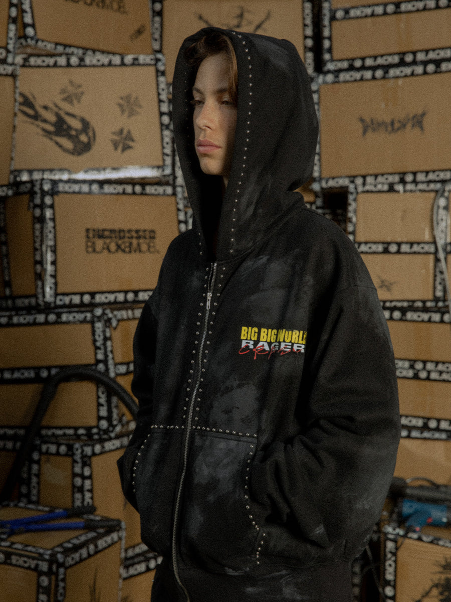 Black 8 studded zip hoodie