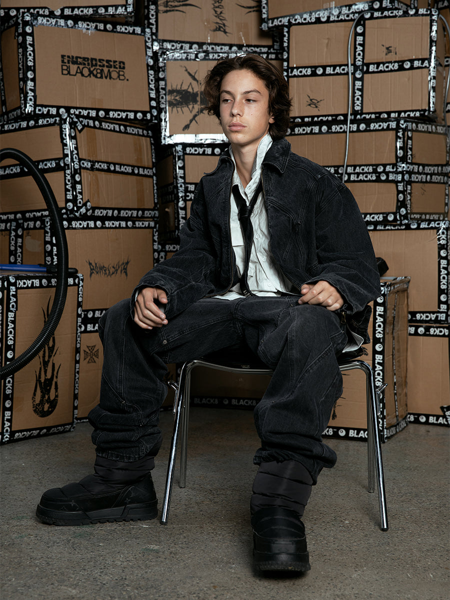 Black 8 Deconstructed rivet jeans