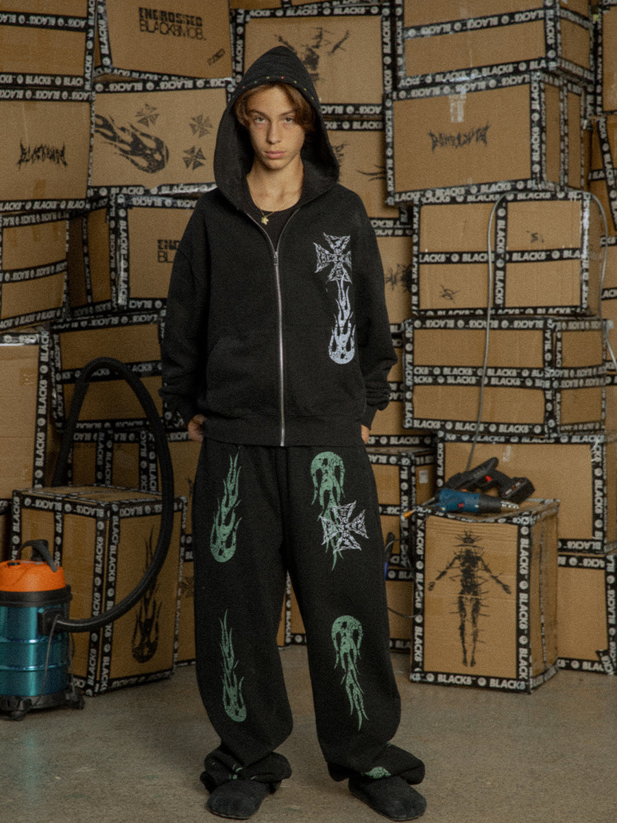 Black 8 Flame Diamond Hoodie