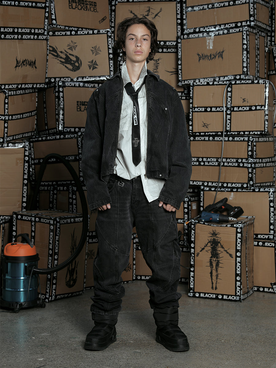 Black 8 Deconstructed rivet jeans