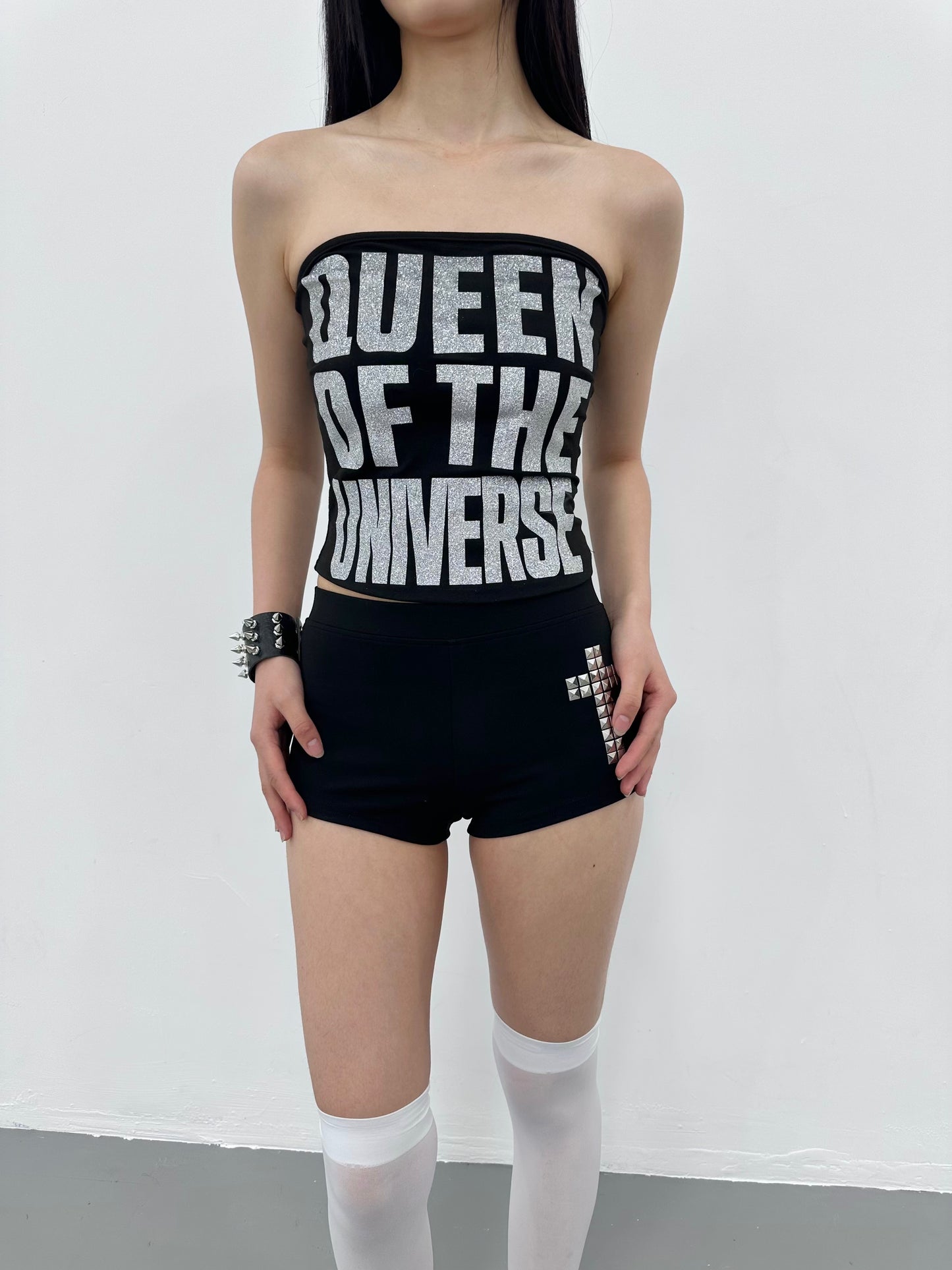 ArtByTastybabe studded cross mini shorts