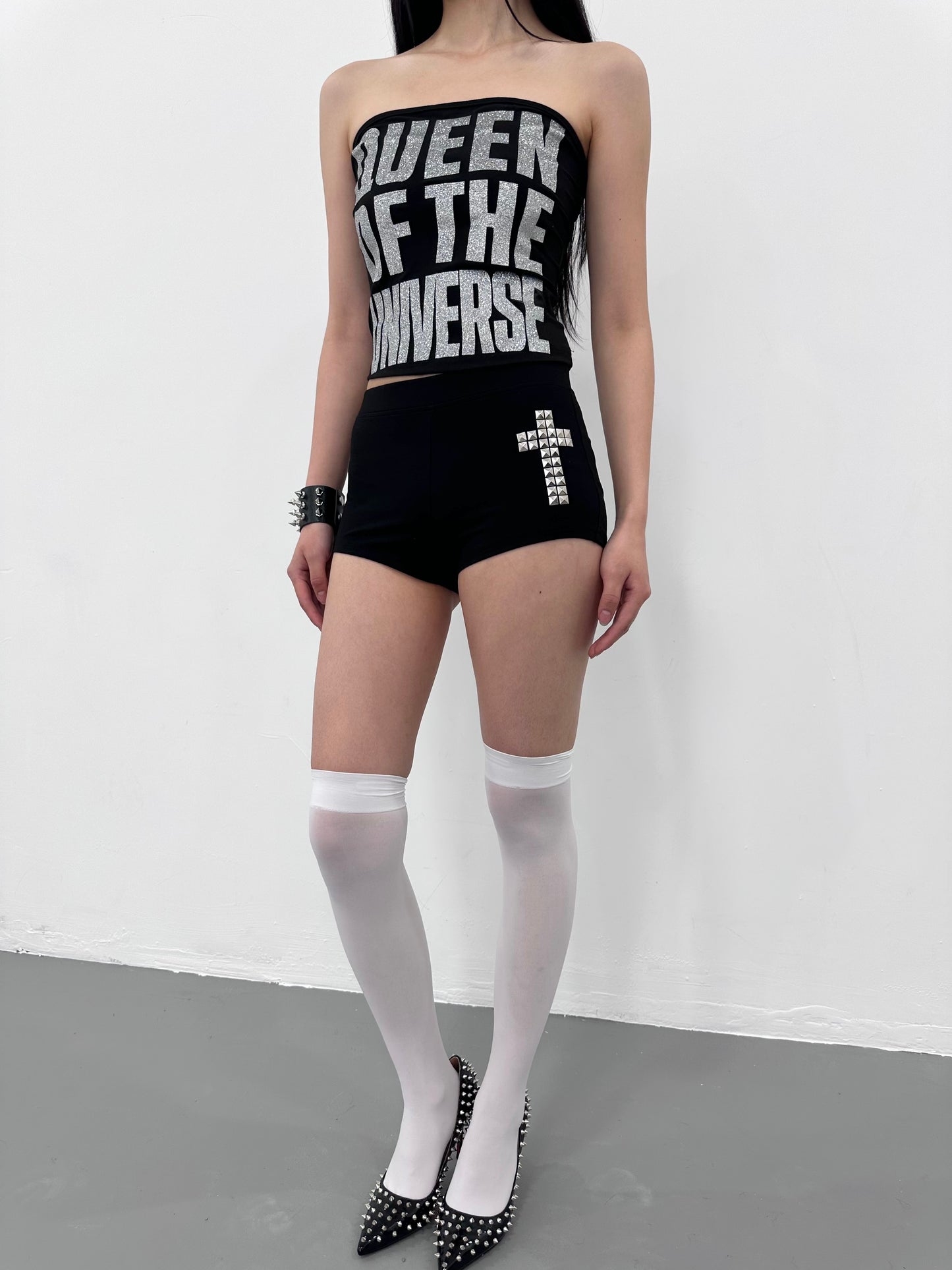 ArtByTastybabe studded cross mini shorts