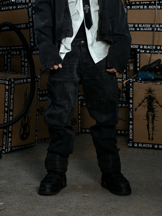 Black 8 Deconstructed rivet jeans