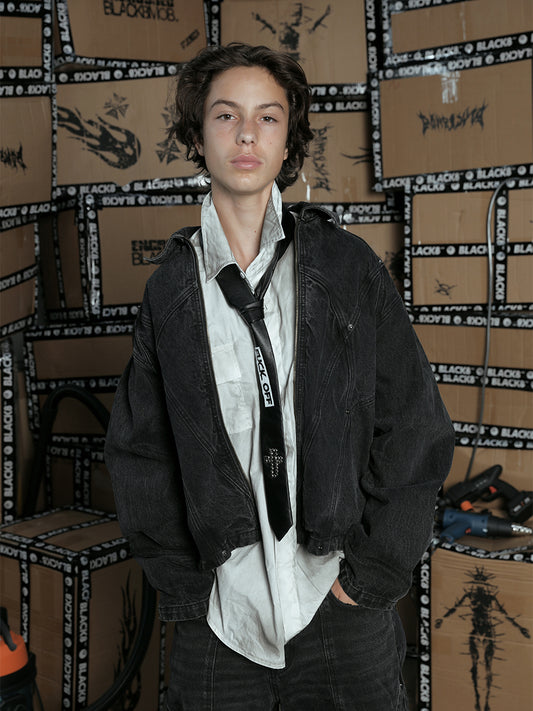 Black 8 studded denim jacket