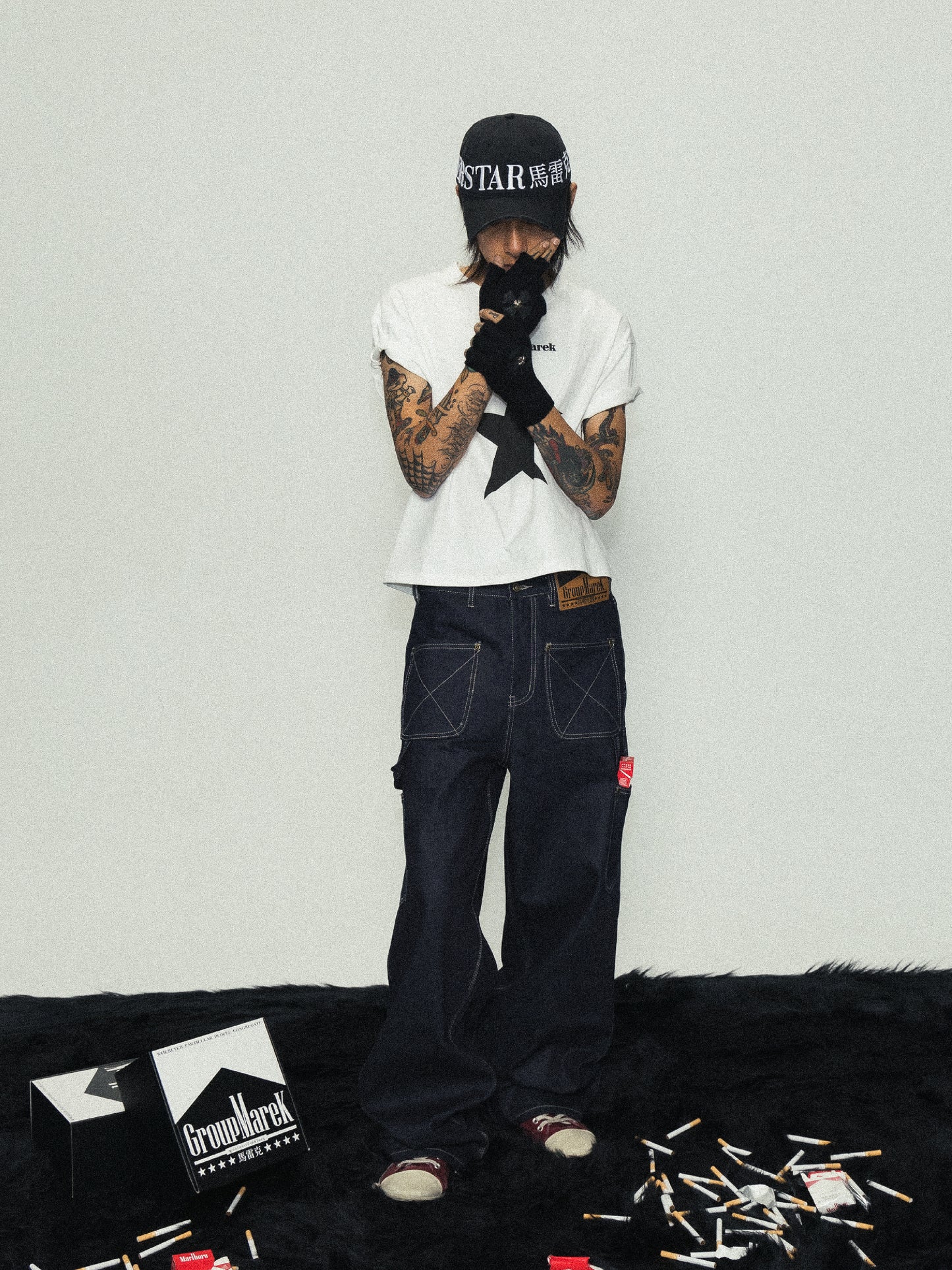GROUPMAREK[GMK] baggy nylon denim jeans