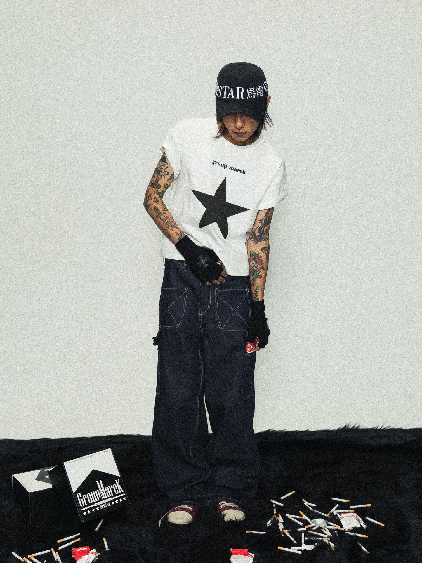 GROUPMAREK[GMK] baggy nylon denim jeans