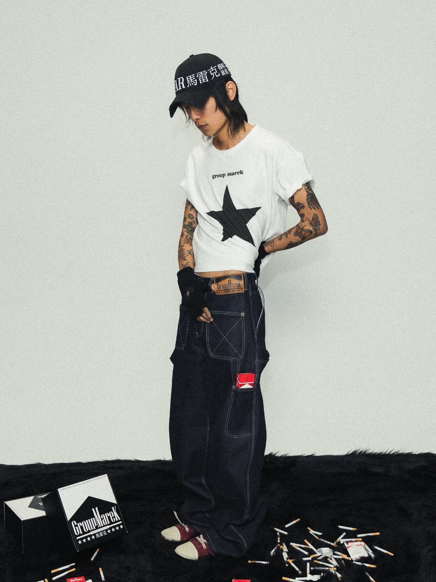 GROUPMAREK[GMK] baggy nylon denim jeans