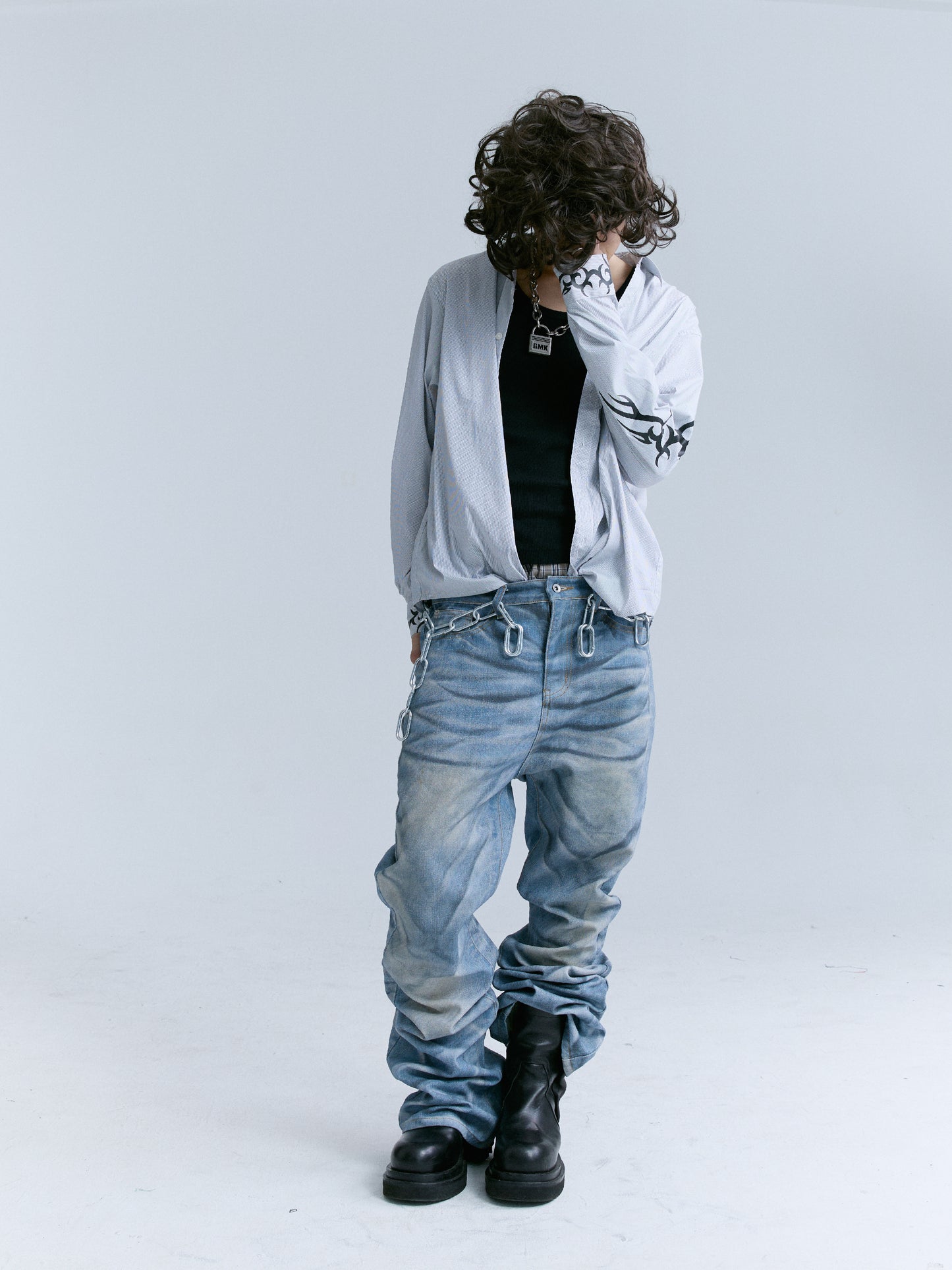 GROUPMAREK[GMK] ripples washed baggy denim jeans