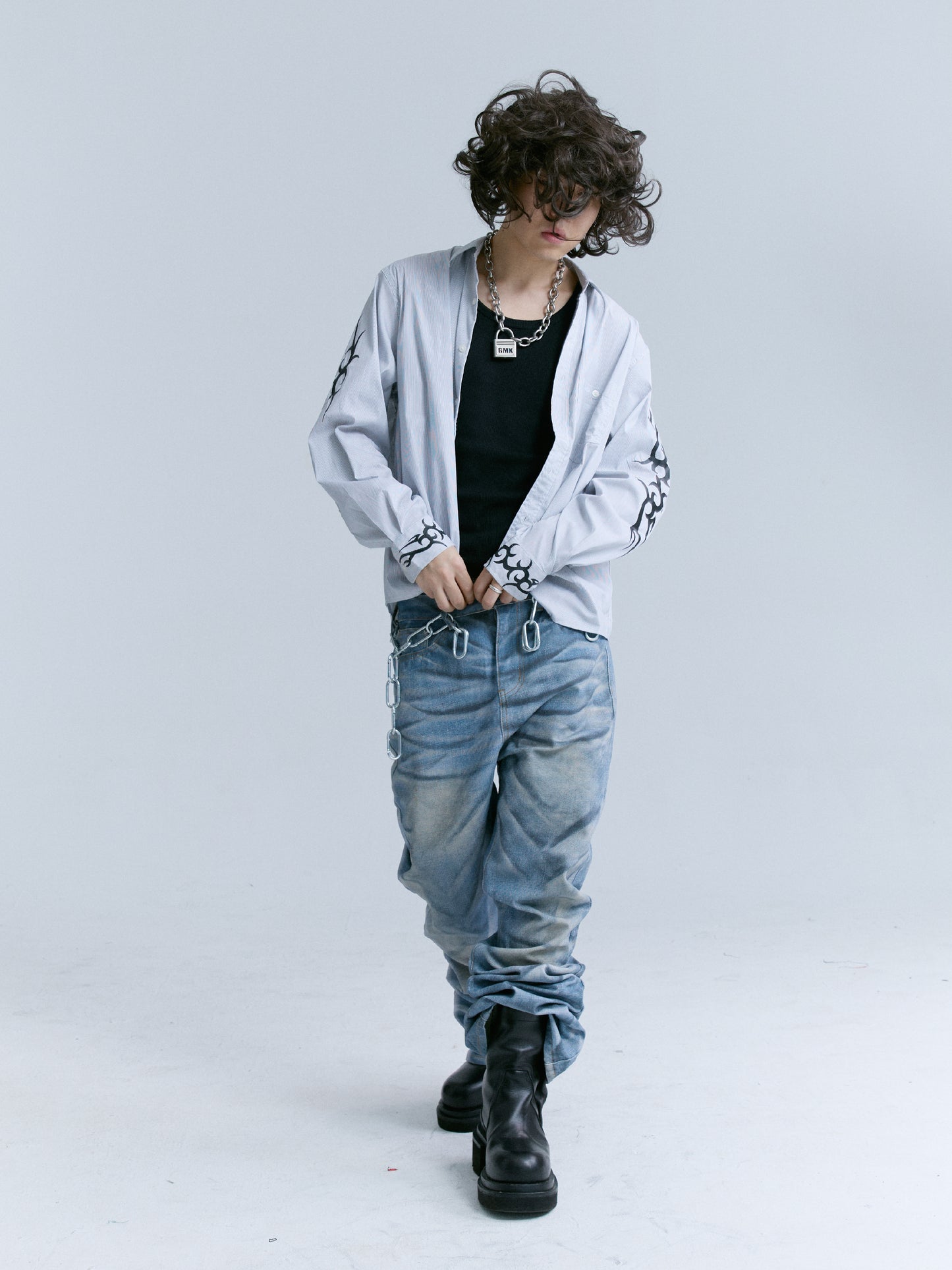 GROUPMAREK[GMK] ripples washed baggy denim jeans